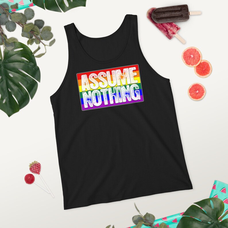 Assume Nothing LGBTQ Gay Pride Flag Unisex Tank Top image 1