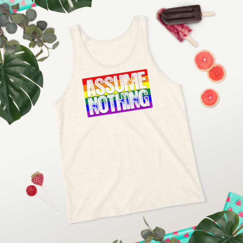 Assume Nothing LGBTQ Gay Pride Flag Unisex Tank Top image 9