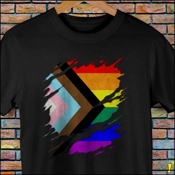 LGBTQ Progress Pride Flag Ripped Reveal Unisex T-Shirt LGBTQ Progress Pride Flag Ripped Reveal Unisex T-Shirt