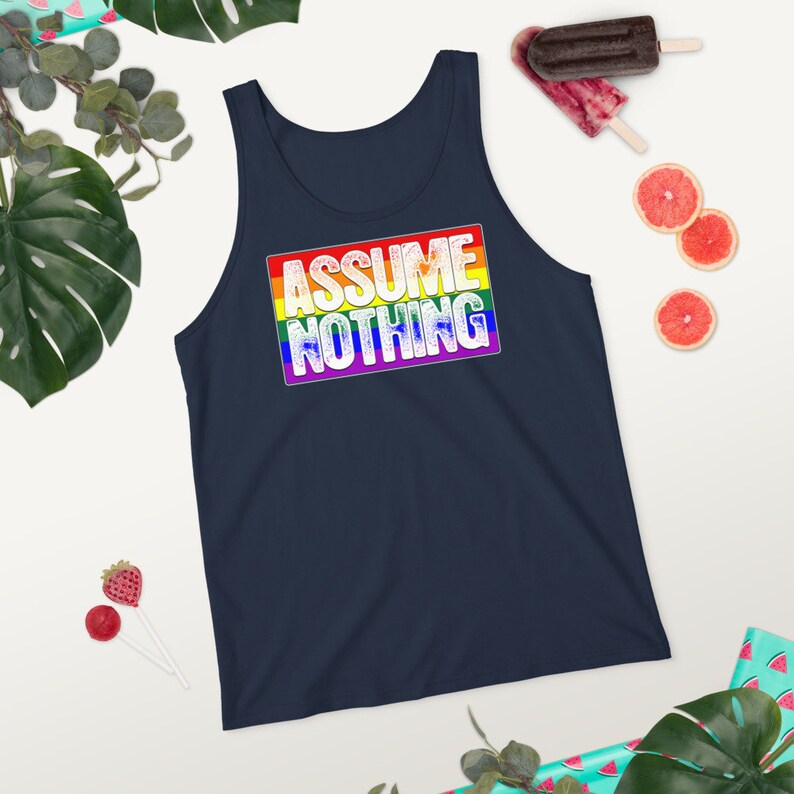 Assume Nothing LGBTQ Gay Pride Flag Unisex Tank Top image 2