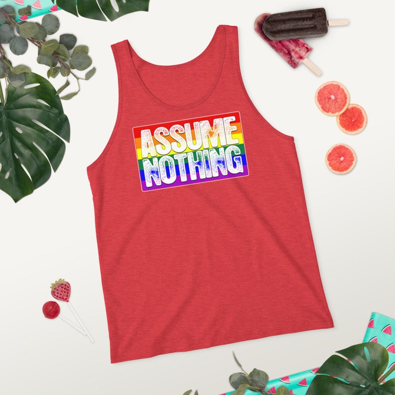 Assume Nothing LGBTQ Gay Pride Flag Unisex Tank Top image 7