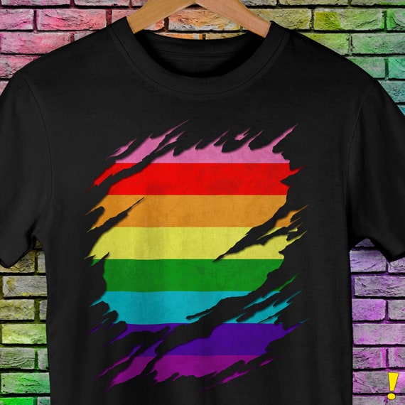 Original Gilbert Baker LGBT Gay Pride Flag Ripped Reveal Unisex T-Shirt Original Gilbert Baker LGBT Gay Pride Flag Ripped Reveal Unisex T-Shirt