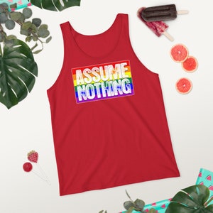 Assume Nothing LGBTQ Gay Pride Flag Unisex Tank Top image 3