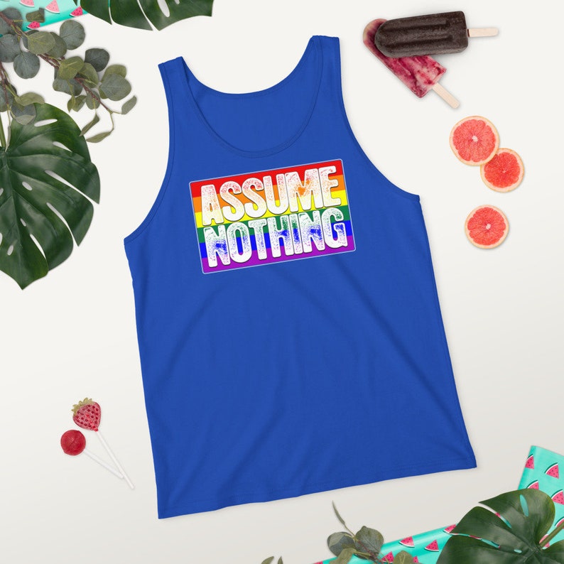 Assume Nothing LGBTQ Gay Pride Flag Unisex Tank Top image 5