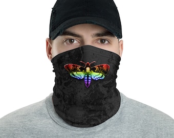 LGBTQ Rainbow Pride Mouth Death's-Head Moth Face Mask/Neck Gaiter