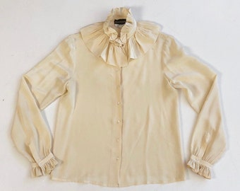 silk ruffle blouse ivory