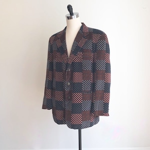 1970s Patchwork Print Velvet Dinner Jacket L