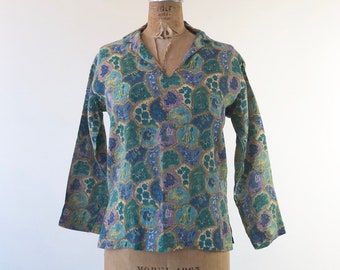 SWEET 1960’s Floral Linen Blouse S
