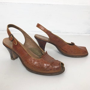 GORGE 1940s Alligator Slingback Peep Toe Pumps 9 image 1