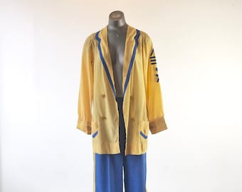 INCREDIBLE 1930’s Yellow and Blue Silk Sailor Beach Pajamas S M