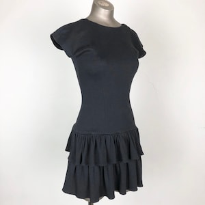 1980s Black Cotton Jersey Open Back Mini Dress S image 1
