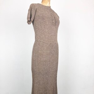 1970s Light Brown Knit Maxi Dress M