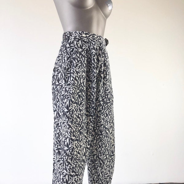 COOL 1980 Designer Black/White Print High Waisted Pantalon XS