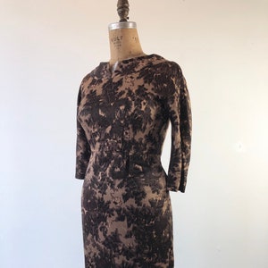 GORGEOUS 1950’s B. Altman Brown Rayon Floral Wiggle Dress M