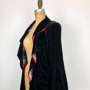 1920s Black Silk Velvet Striped SIlk Duster Coat S image 1