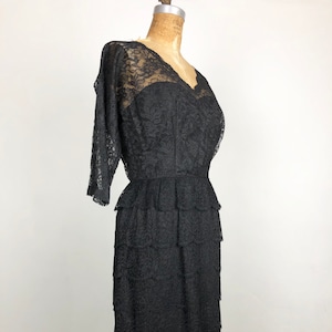 BEAUTIFUL 1950s Black Lace Tiered Party Dress S