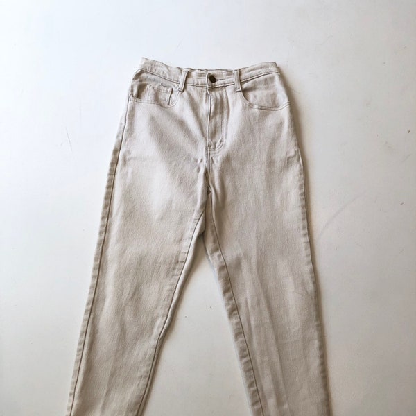 1980s Jordache Ivory Denim High Rise Stretch Jeans 28”