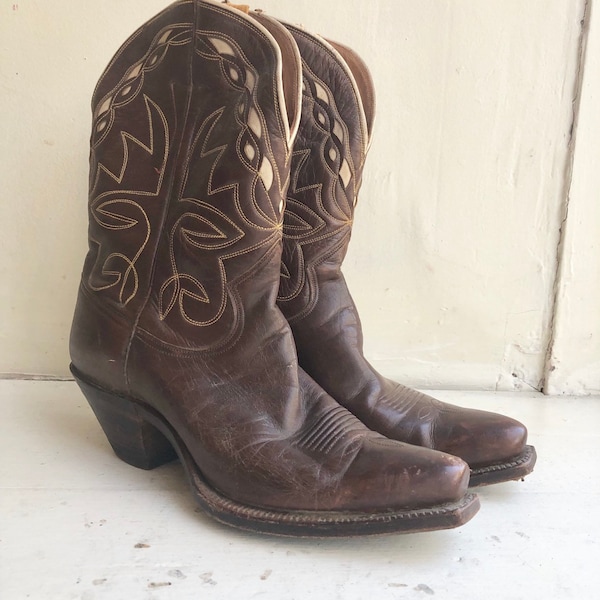 1950s Nocona PeeWee Brown Leather Boots Size 7.5