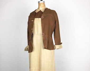 BEAUTIFUL 1940’s Brown Linen 2 PC Dress Set M