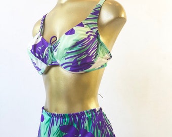 1970s Floral 2 Piece Bikini Swimsuit M