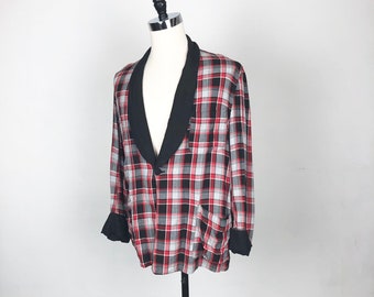 1940s Plaid Rayon Smoking Jacket M