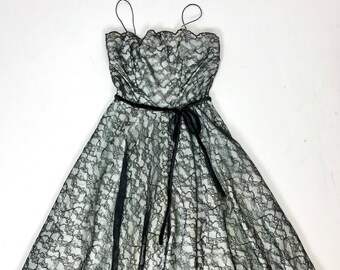 50 's Black Lace overlay formele cocktail jurk S XS