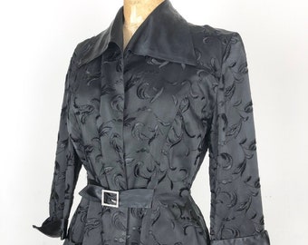 KILLER 40s Black Brocade Peplum Jacket W/ Rhinestone Belt  S