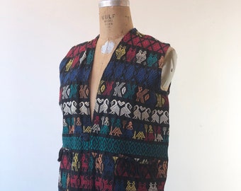1960s Guatemalan Woven and Embroidered Vest M