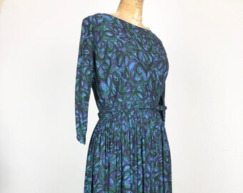 CUTE 1960s Printed Cotton Belted Dress S