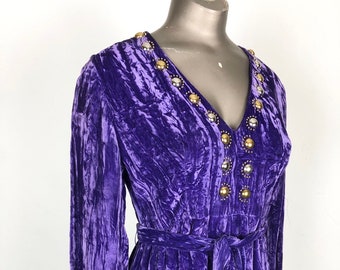 AMAZING 1960s Purple Crushed Velvet Studded Jumpsuit S