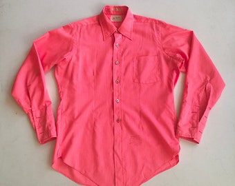 AMAZING 1970s John Weitz Neon Pink Dress Shirt L