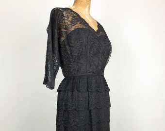 MOOIE jaren 1950 Black Lace gelaagde partij jurk S