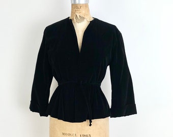 1940s Black Velveteen Peplum Jacket S