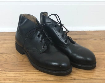 Deadstock 1950s Black Leather Steel Toe Ankle Boots 9