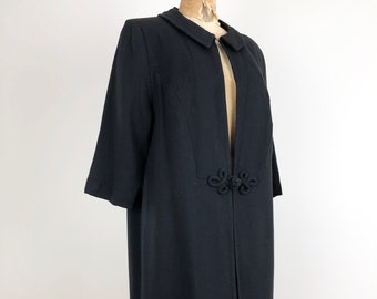 1950s Black Linen Duster Coat M