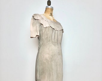 Amazing 1930s Over Dyed Embroidered Silk Eyelet Dress S