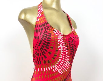 1970s Deweese Print One-PieceHalter Top Swimsuit S