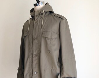 1970s German Grey Twill Hooded Parka L