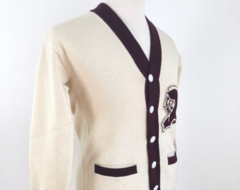 1950s Knight Spartan Patch Varsity Cardigan Sweater S M