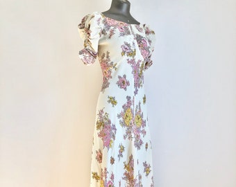 Amazing 1970s Foxy Lady Floral 30’s Style Bias Cut Maxi Dress S