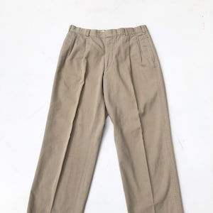 1980s Frank Stella Khaki Cotton Military Style Trousers 32”