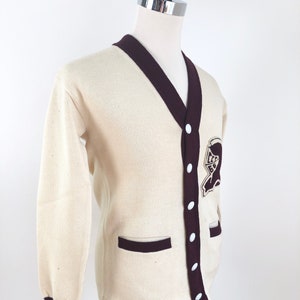 1950s Knight Spartan Patch Varsity Cardigan Sweater S M