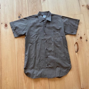 1950s Brown Cotton Short Sleeve Uniform Work Shirt M L