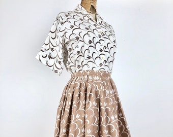 1950s Graff Reverse Print Two Piece Cotton Skirt Set S