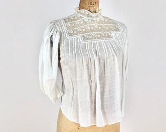 Antique Edwardian Lace White Cotton Blouse S