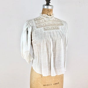 Antique Edwardian Lace White Cotton Blouse S