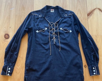 1940s Black Cotton Conquerer Rodeo Western Shirt M