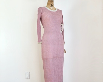 Deadstock 1970s Yakko Pink Lurex Knit Maxi Dress S