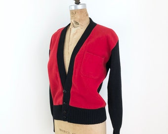 1950’s Red and Black Wool Panel Cardigan S