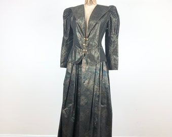 1980s Emmanuel Ungaro Metallic Rainbow Gold Two Piece Skirt Set S